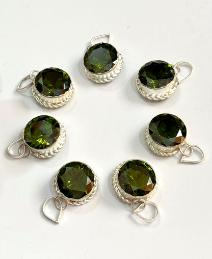 Sparkling Faceted Olve Green Stone Pendants