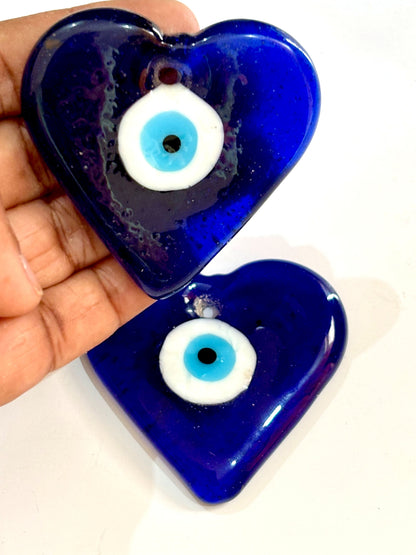 Heart-Shaped Blue Evil Eye Glass Charm 42MM - Love and Protection