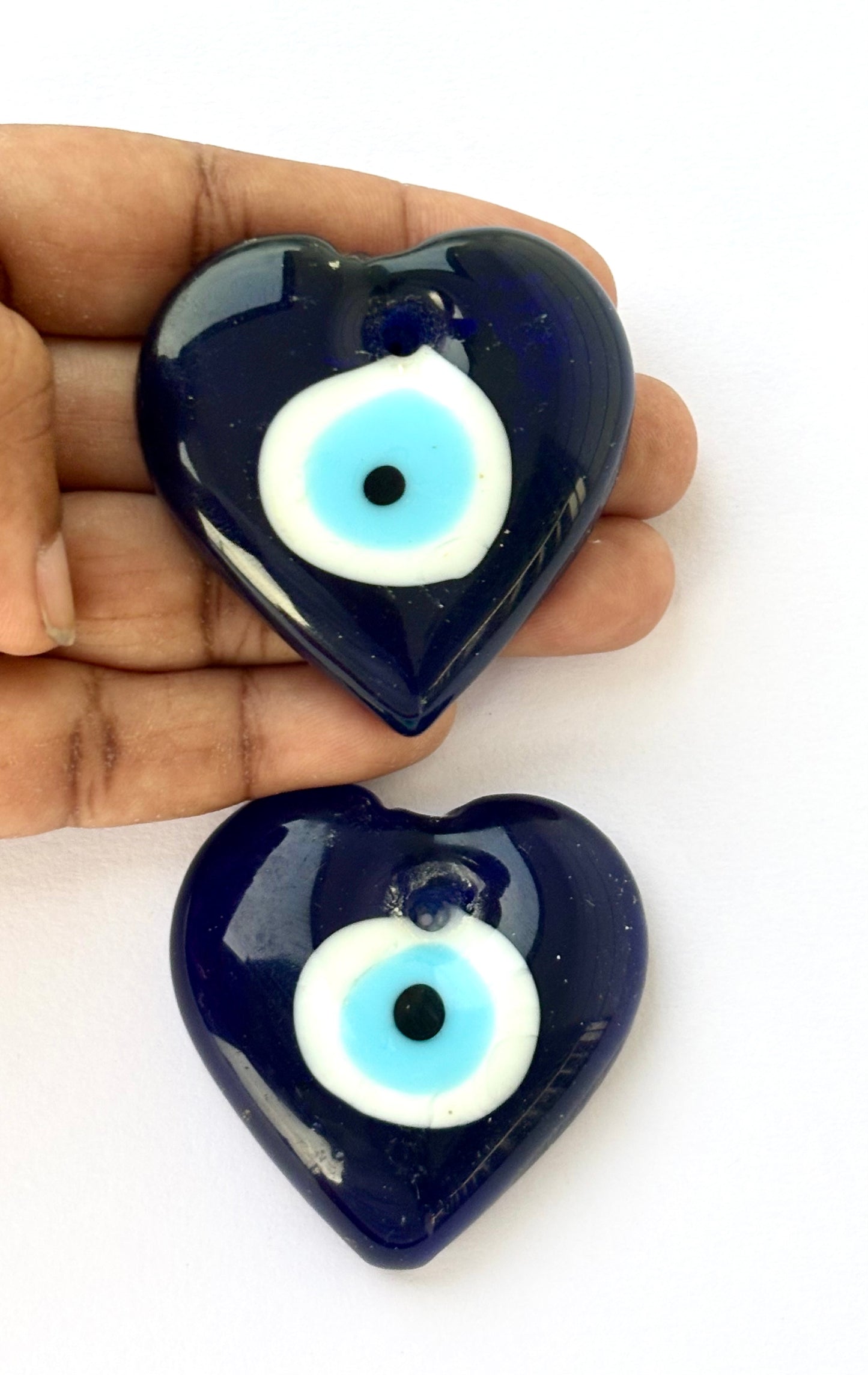 Heart-Shaped Blue Evil Eye Glass Charm 36MM - Love and Protection