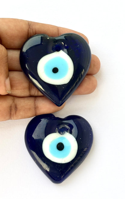 Heart-Shaped Blue Evil Eye Glass Charm 36MM - Love and Protection