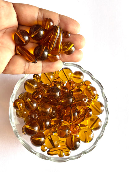 Assorted Amber Brown Glass Beads Mix For Jewelry Making