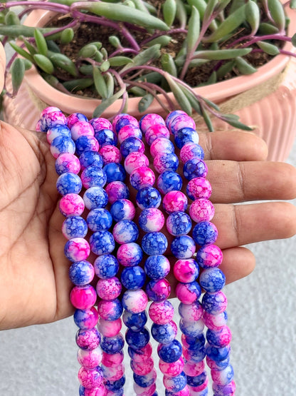 Pink and Blue Marbled Beads for Jewelry Making