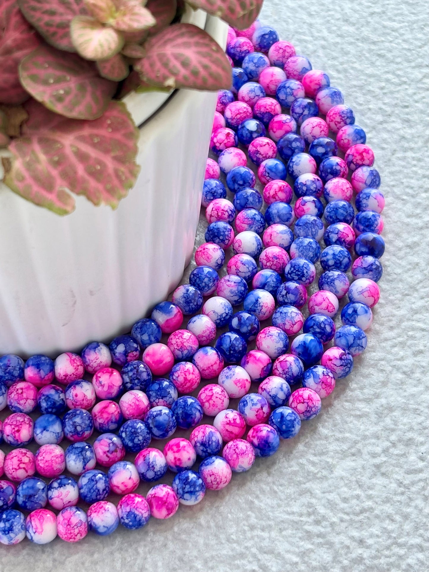 Pink and Blue Marbled Beads for Jewelry Making