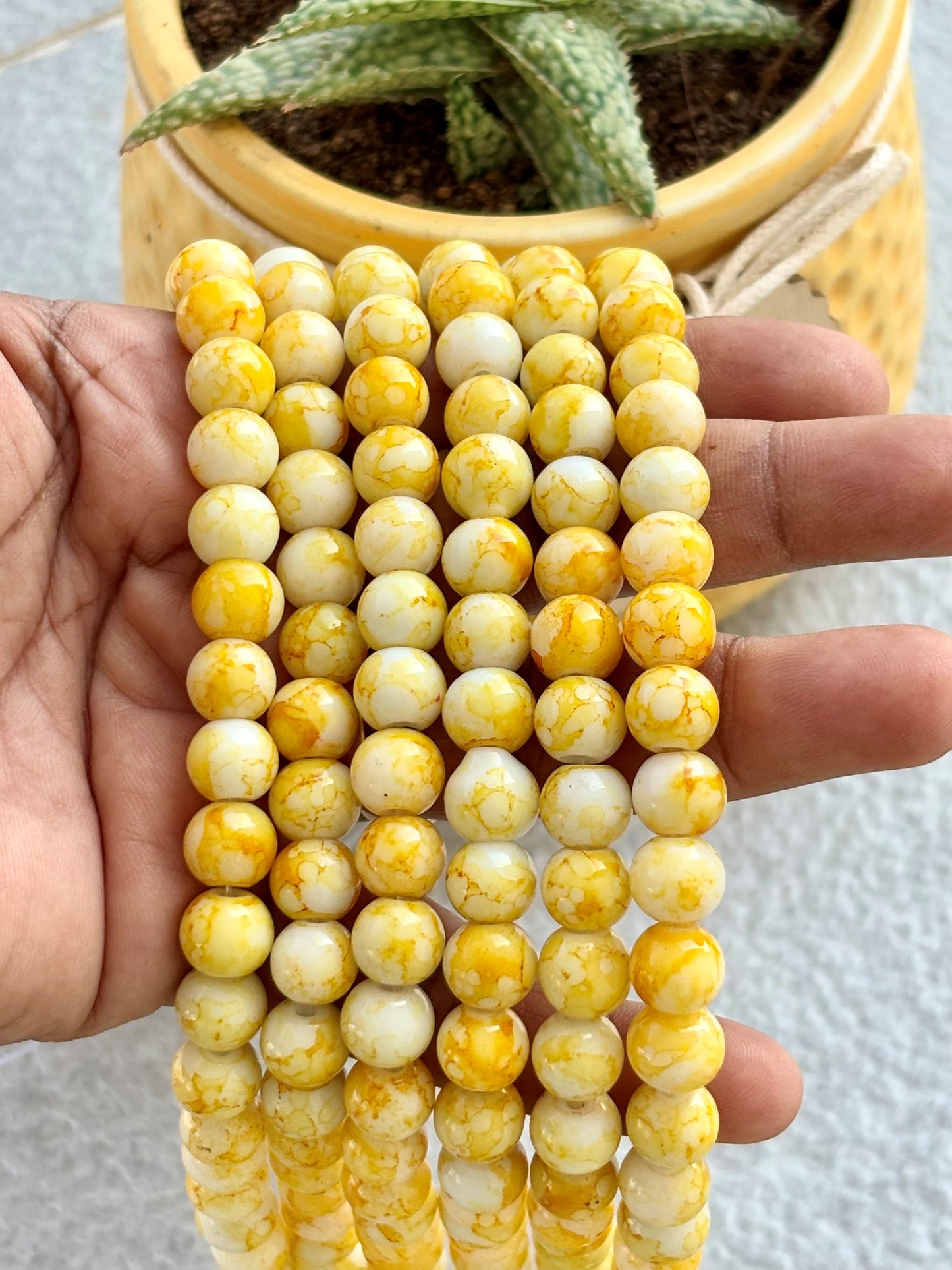 Yellow and White Marbled Beads for Jewelry Making