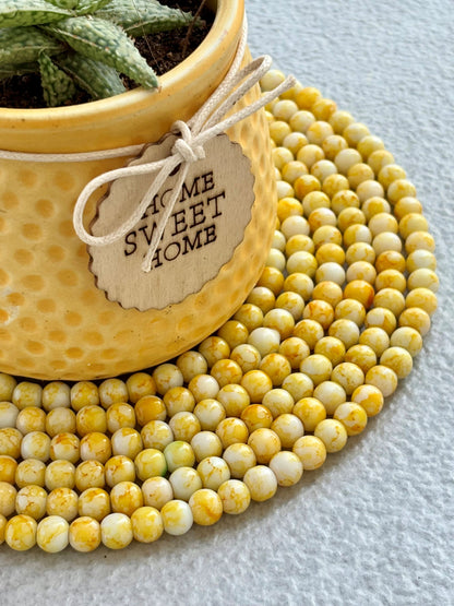 Yellow and White Marbled Beads for Jewelry Making