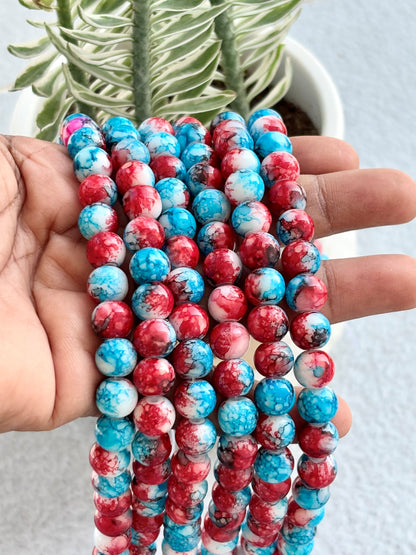 Red and Sky Blue Marbled Beads for Jewelry Making