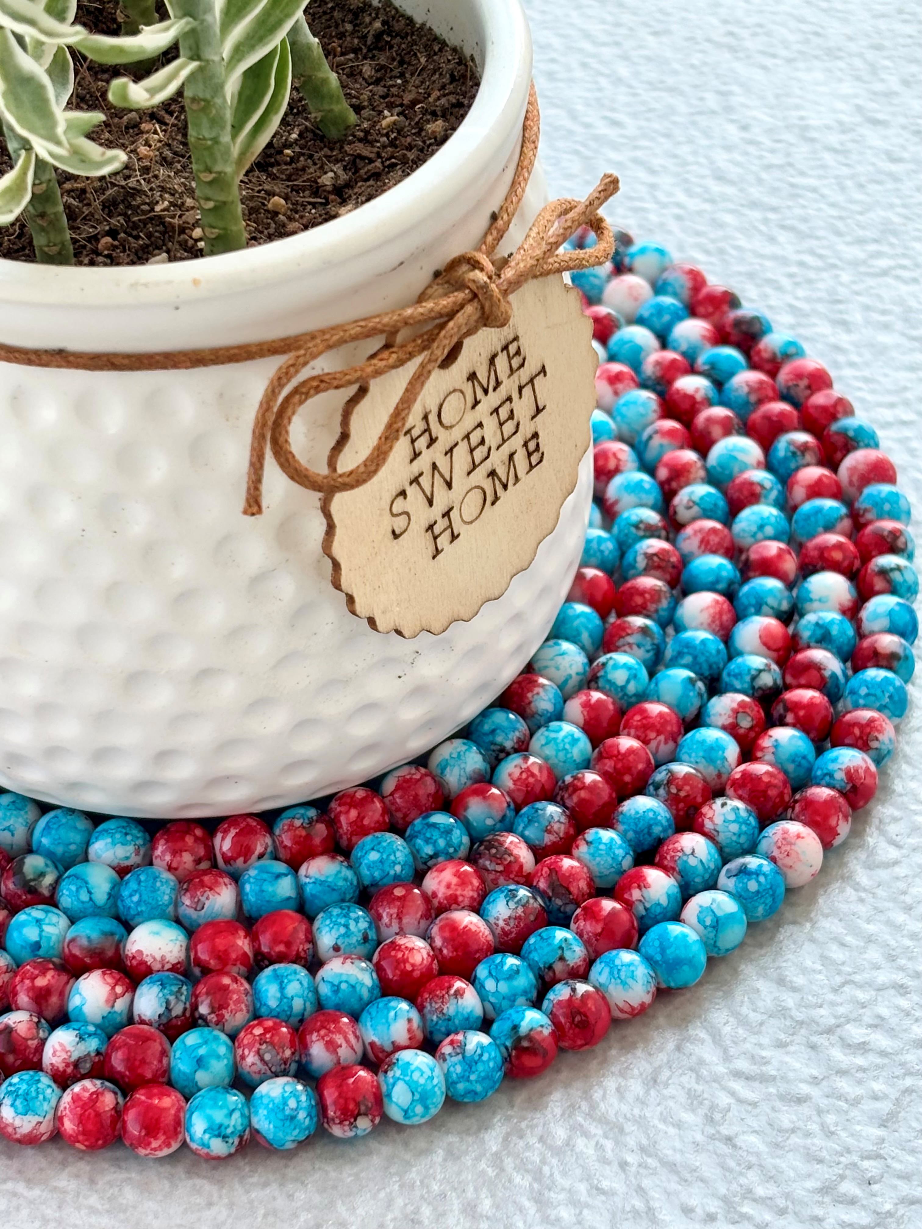 Red and Sky Blue Marbled Beads for Jewelry Making