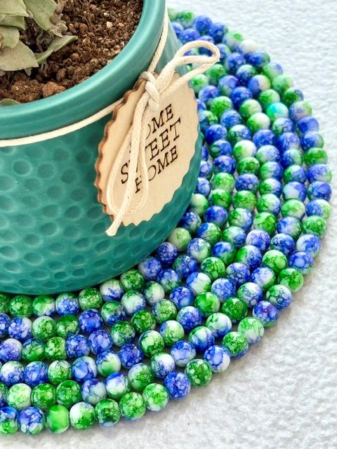 Blue and Green Marbled Beads for Jewelry Making