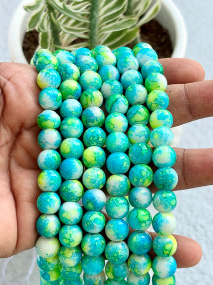 Light Blue, Green and Yellow Marbled Beads for Jewelry Making