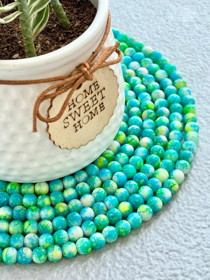 Light Blue, Green and Yellow Marbled Beads for Jewelry Making