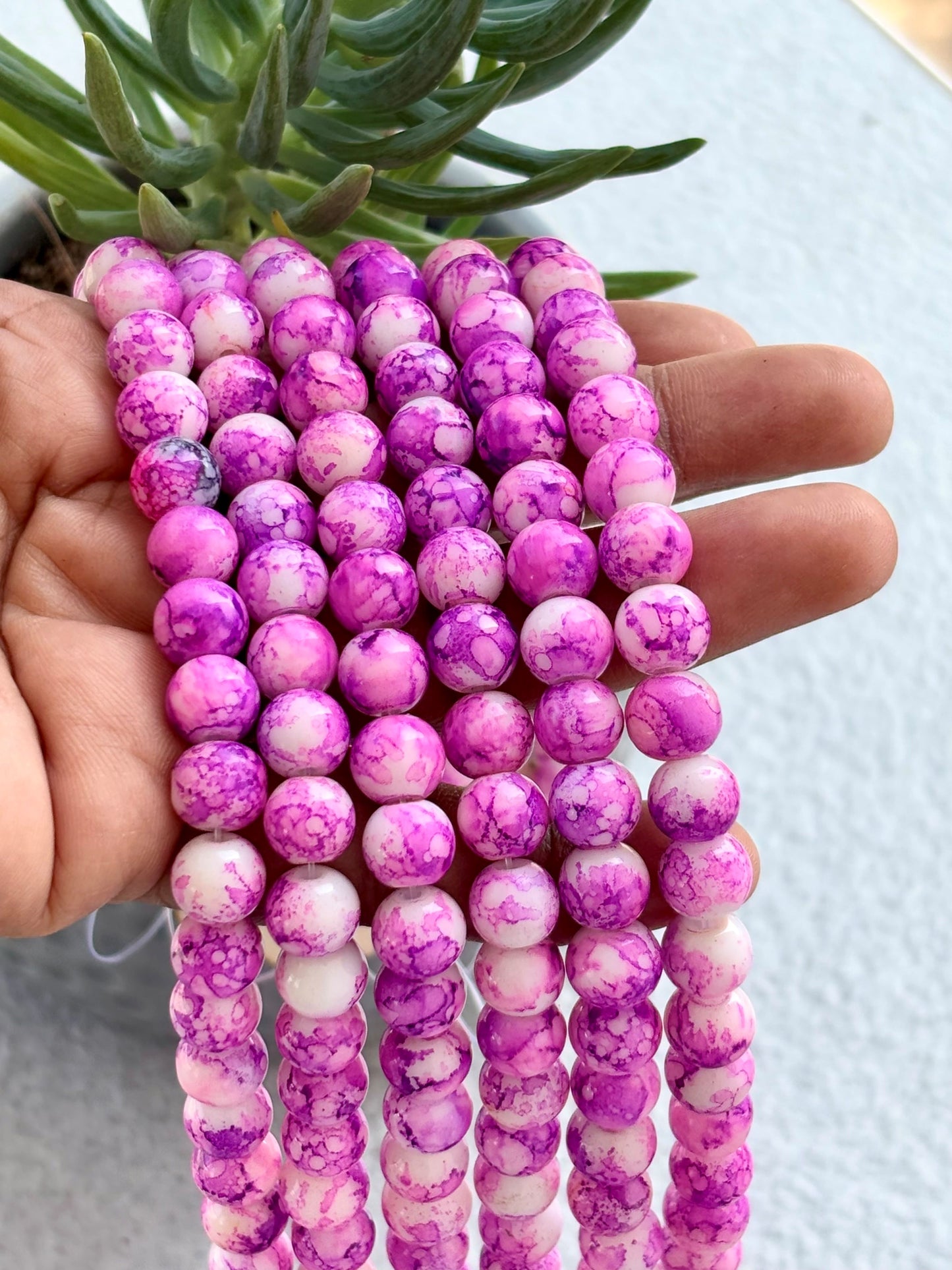 Pink and Purple Marbled Beads for Jewelry Making