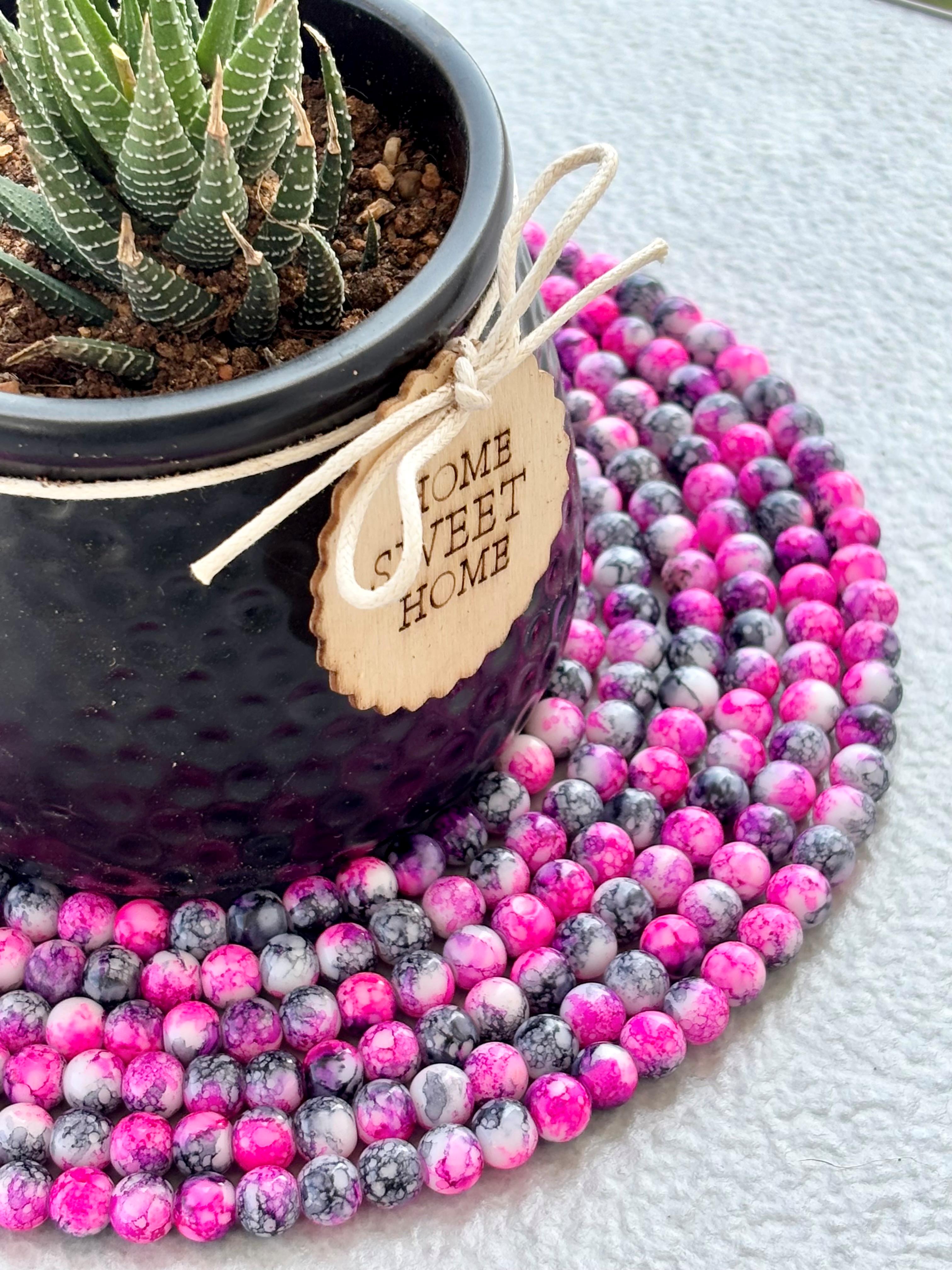 Pink and Black Marbled Beads for Jewelry Making