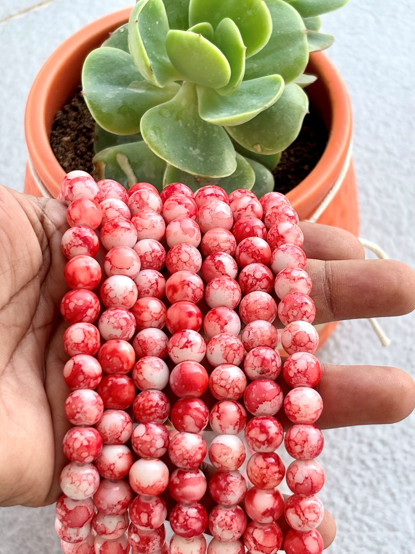 Red and White Marbled Beads for Jewelry Making