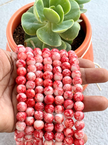 Red and White Marbled Beads for Jewelry Making