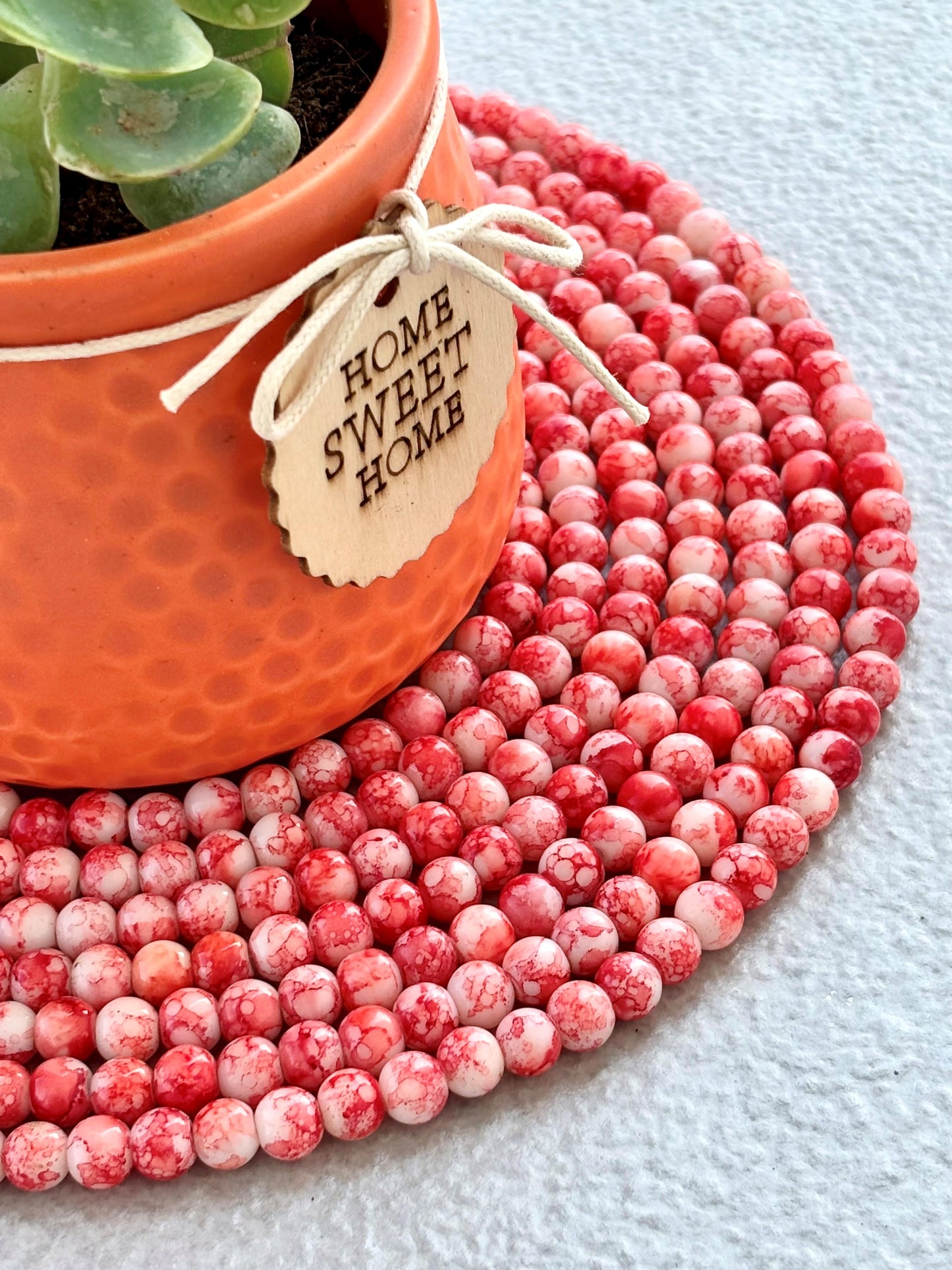 Red and White Marbled Beads for Jewelry Making