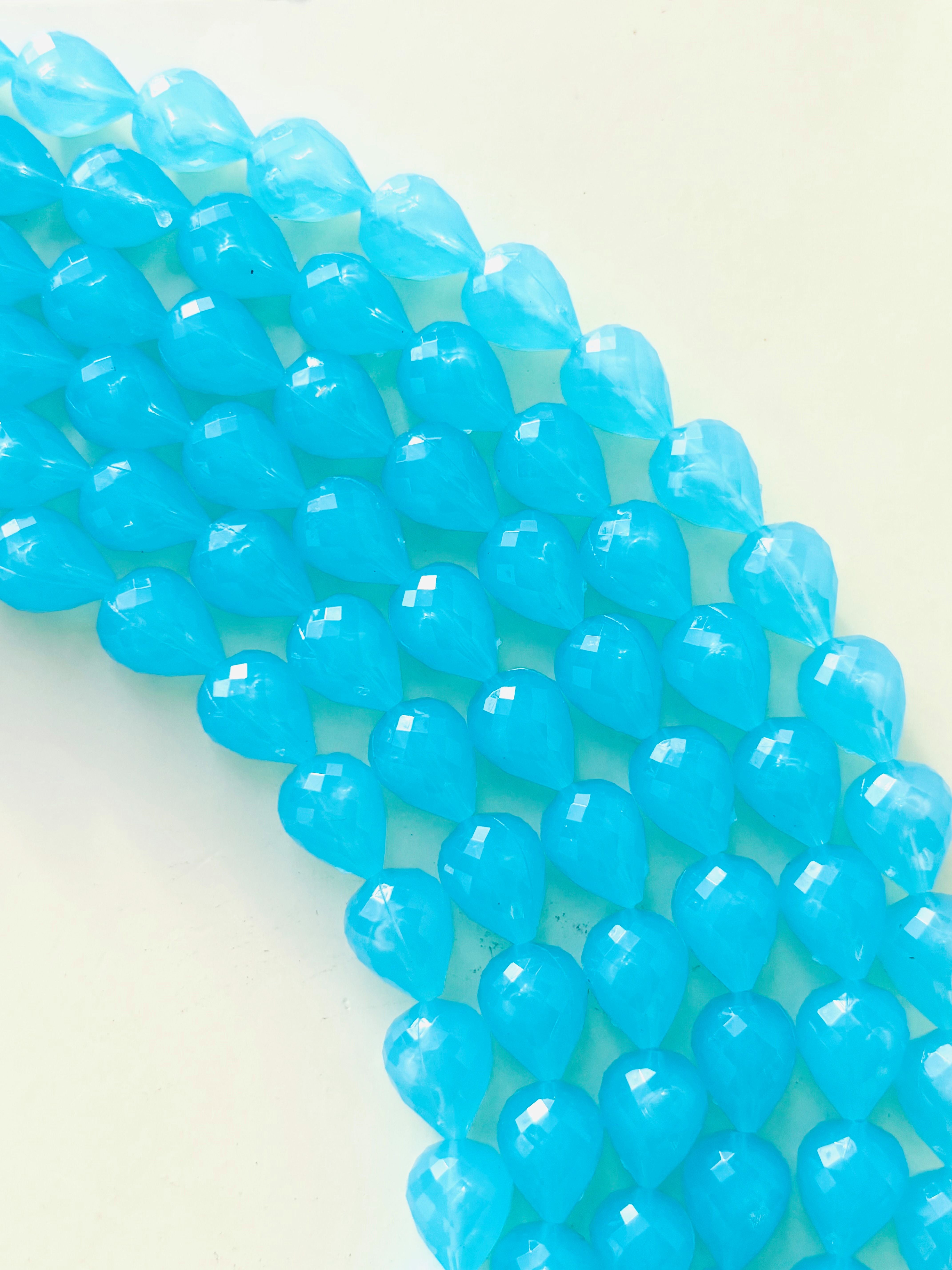 Light Blue Faceted Teardrop Beads for Jewelry Making