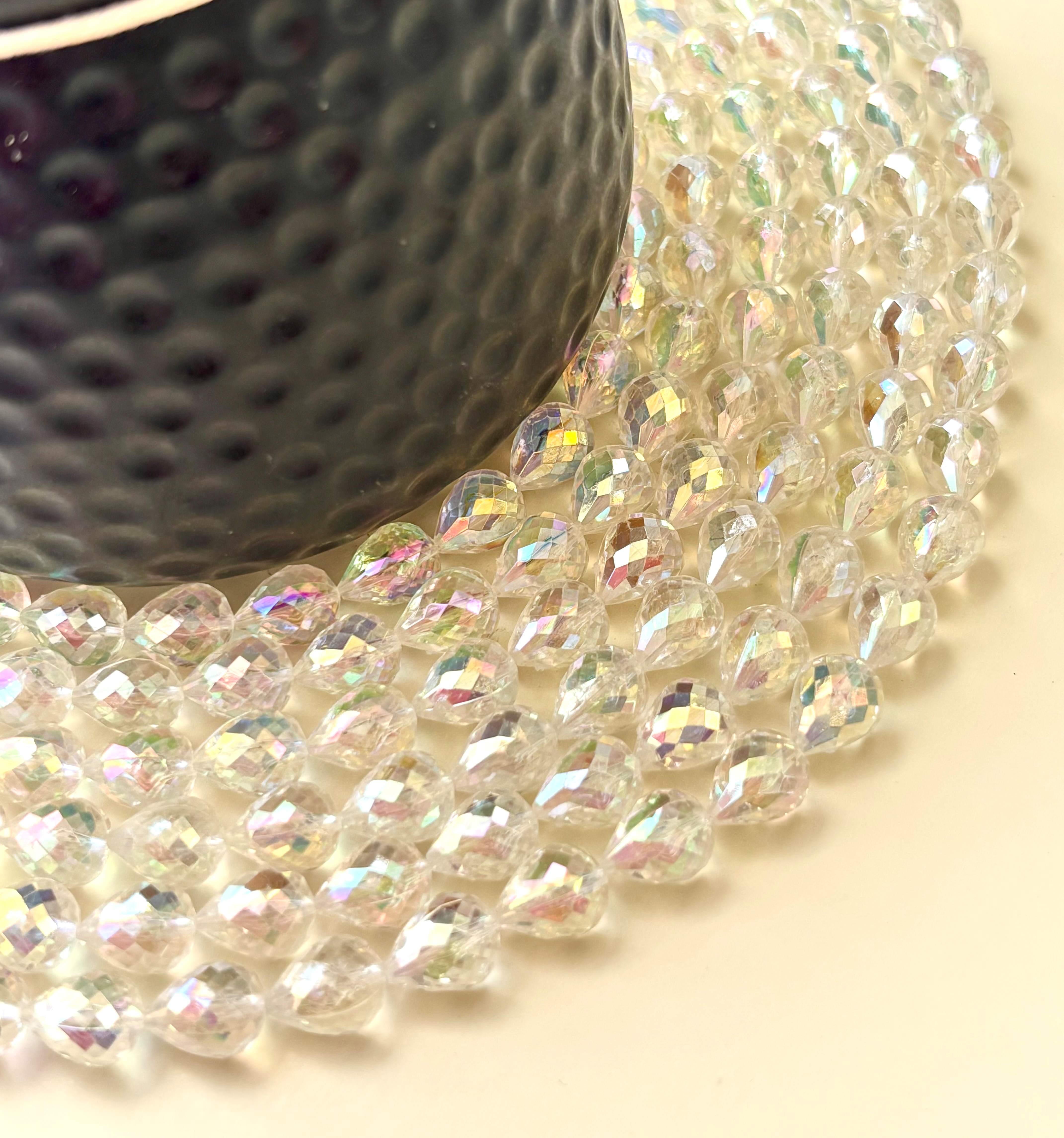 Clear Sparkling Faceted Teardrop Beads for Jewelry Making
