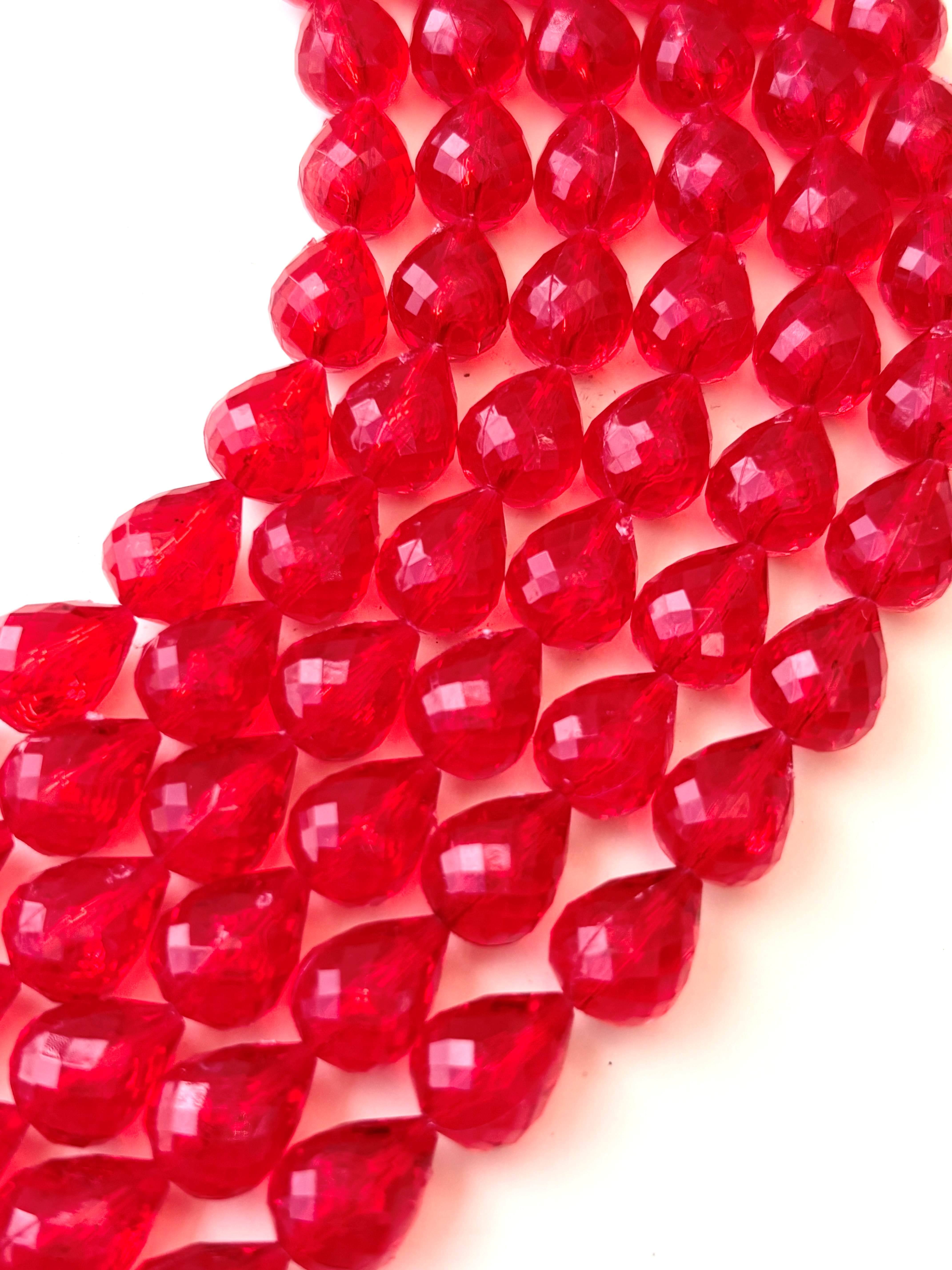 Red Faceted Teardrop Beads for Jewelry Making