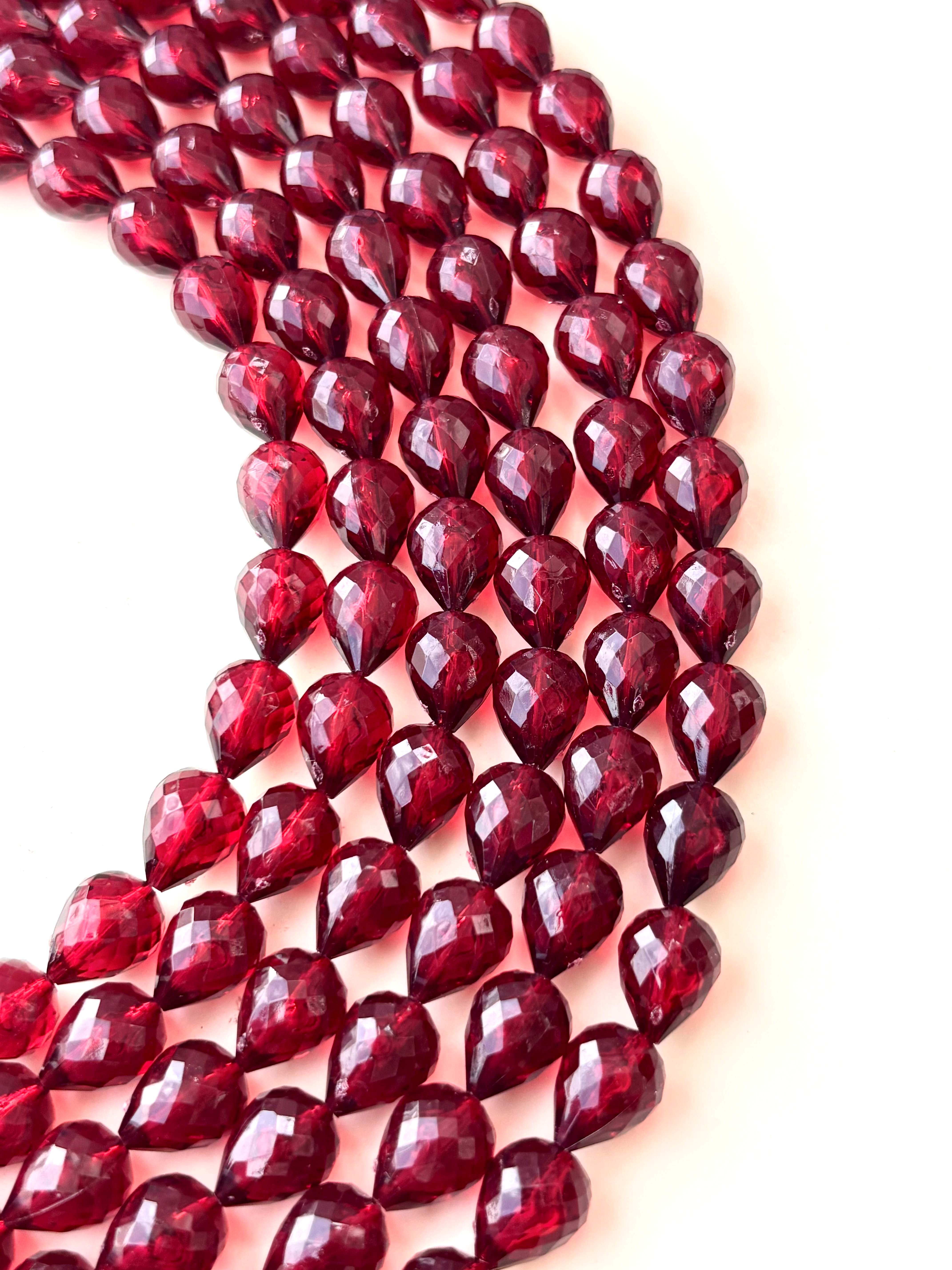 Maroon Faceted Teardrop Beads for Jewelry Making