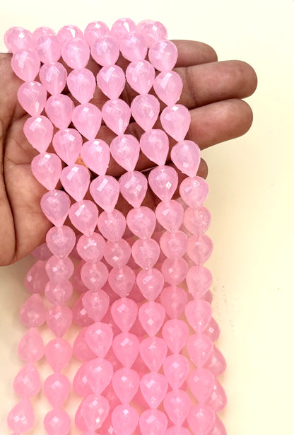 Pink Faceted Teardrop Beads for Jewelry Making