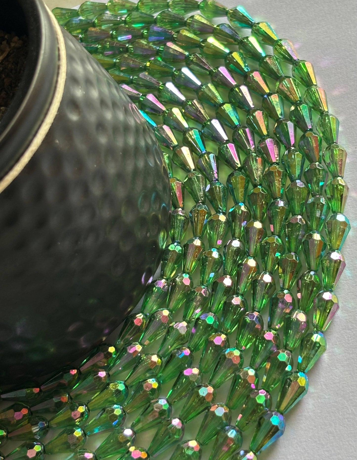 Iridescent Green Faceted Drop Beads for Jewelry Making