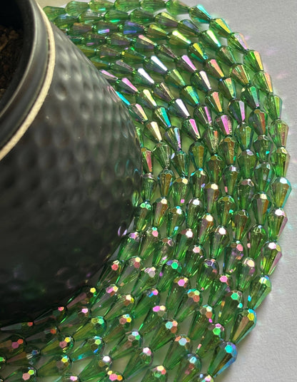 Iridescent Green Faceted Drop Beads for Jewelry Making