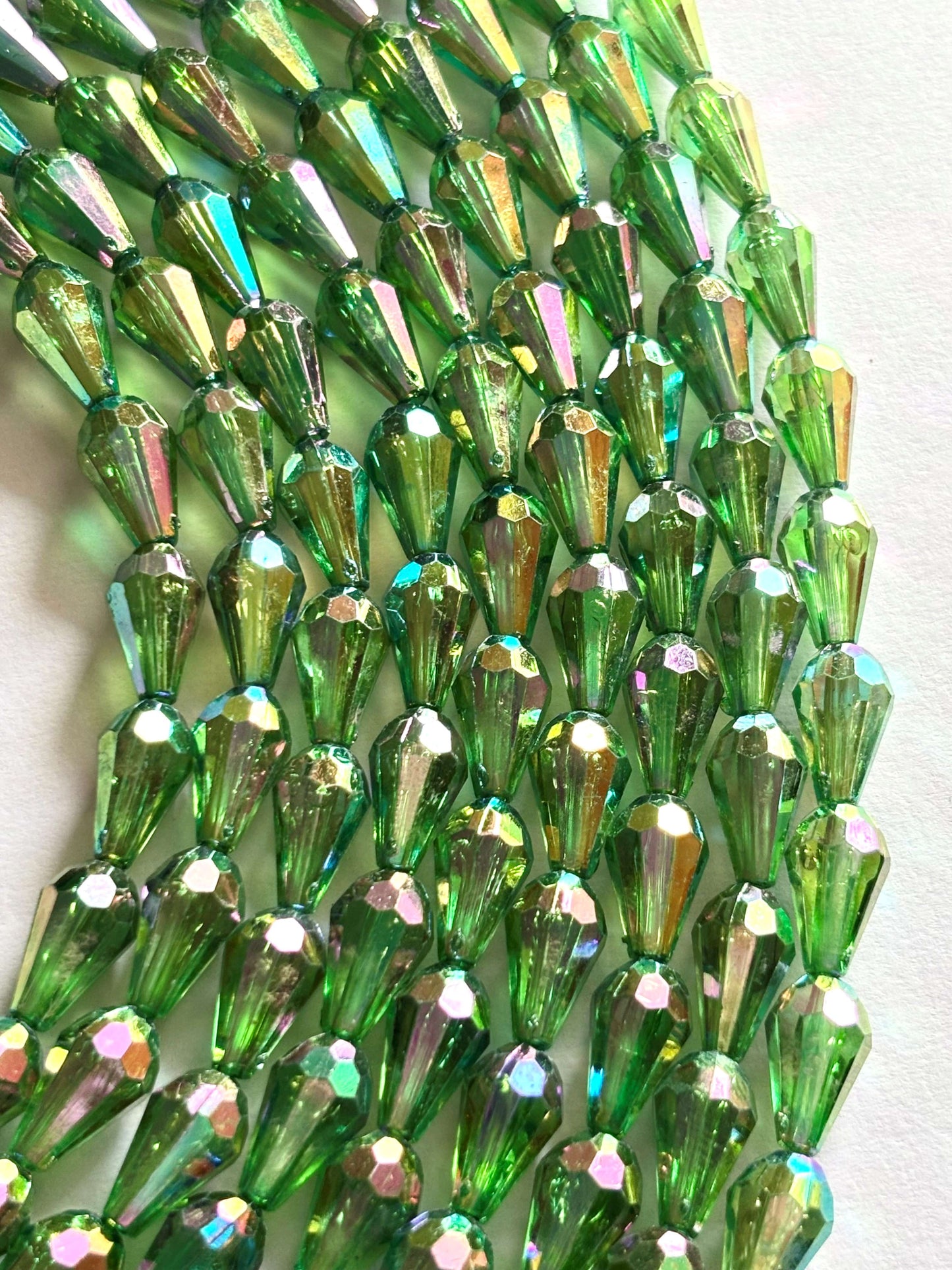 Iridescent Green Faceted Drop Beads for Jewelry Making