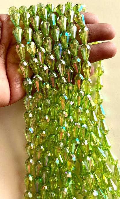 Iridescent Lime Green Faceted Drop Beads for Jewelry Making
