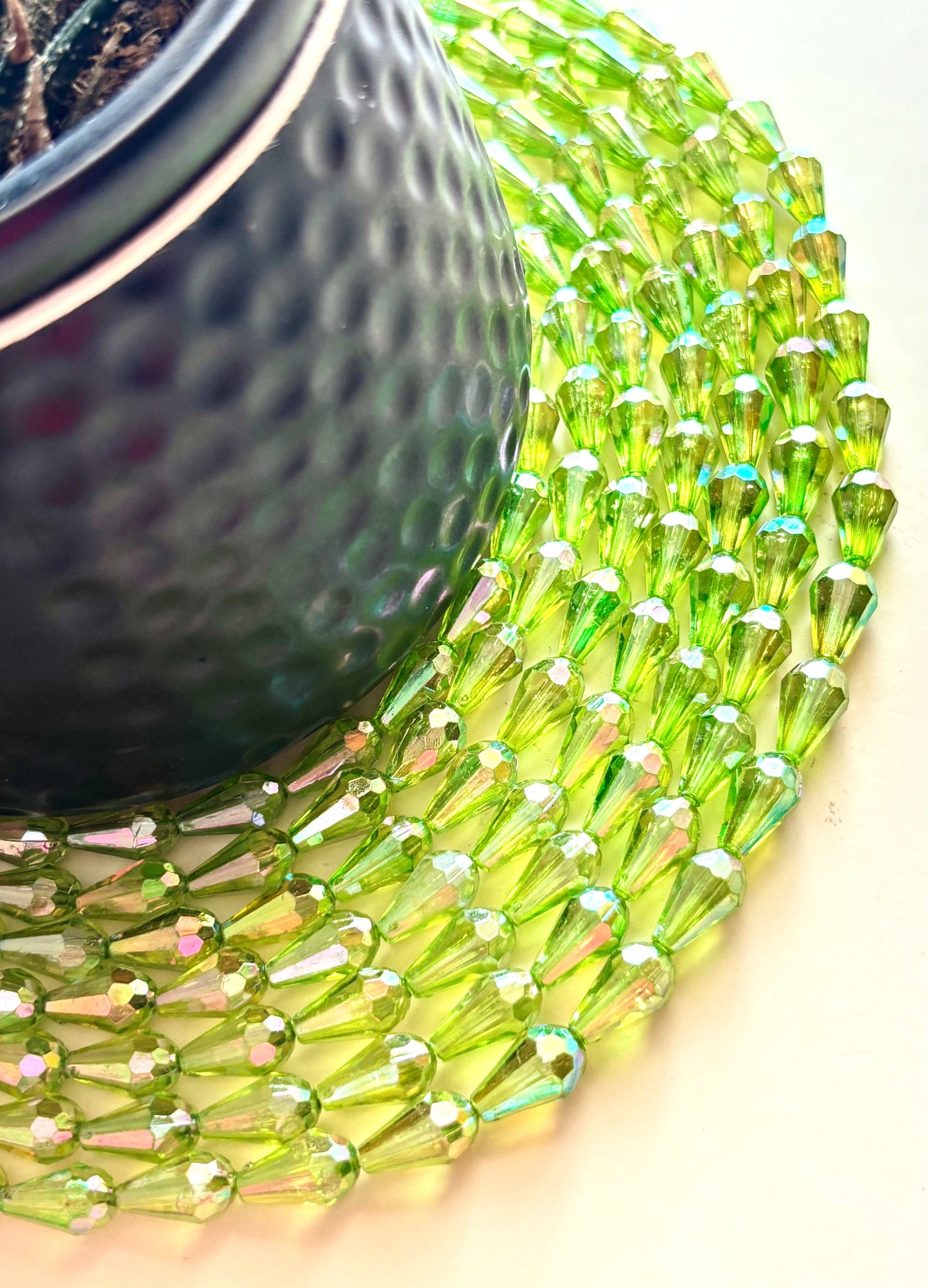 Iridescent Lime Green Faceted Drop Beads for Jewelry Making