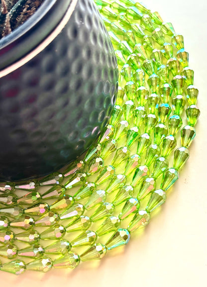 Iridescent Lime Green Faceted Drop Beads for Jewelry Making