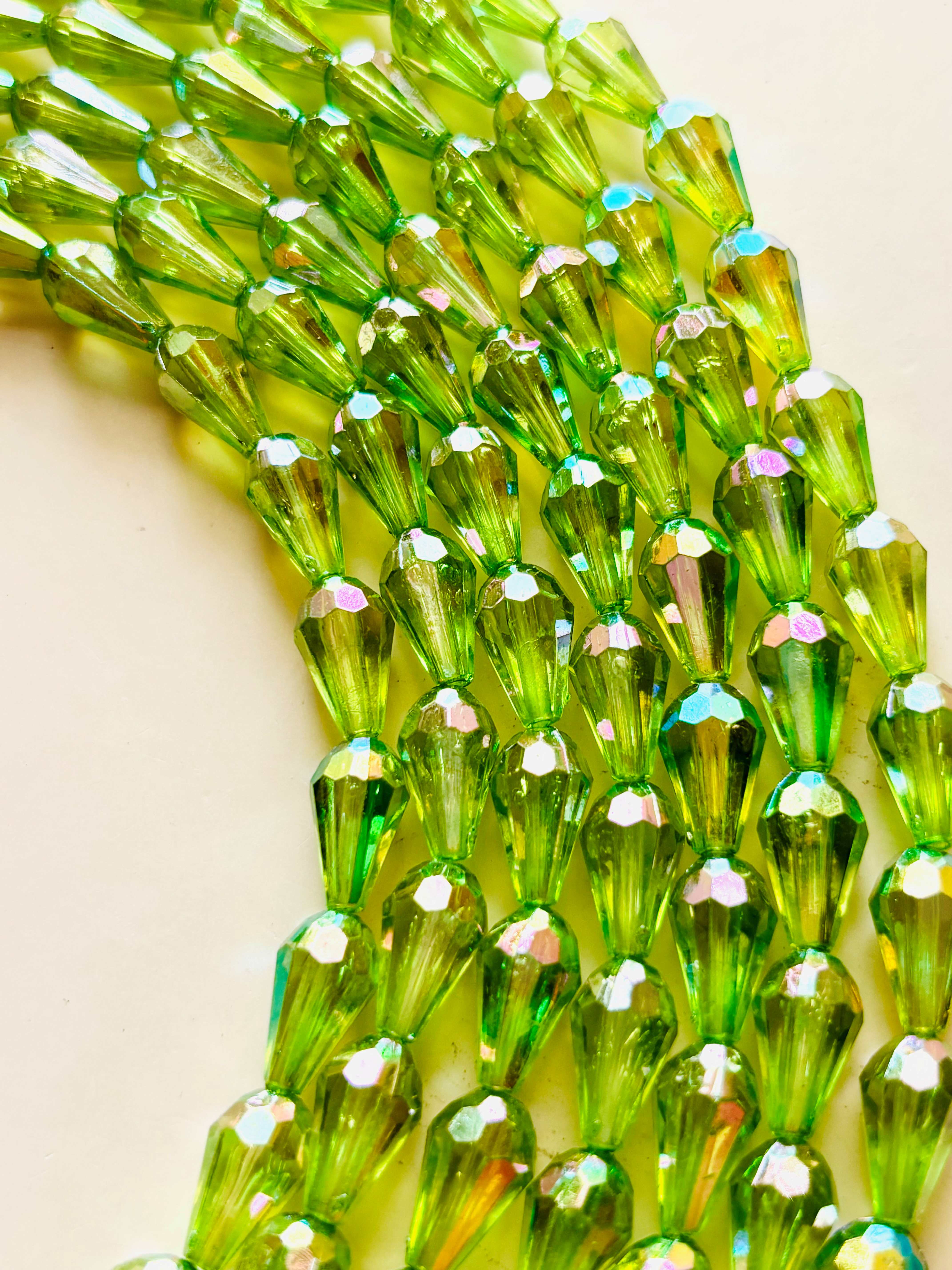 Iridescent Lime Green Faceted Drop Beads for Jewelry Making