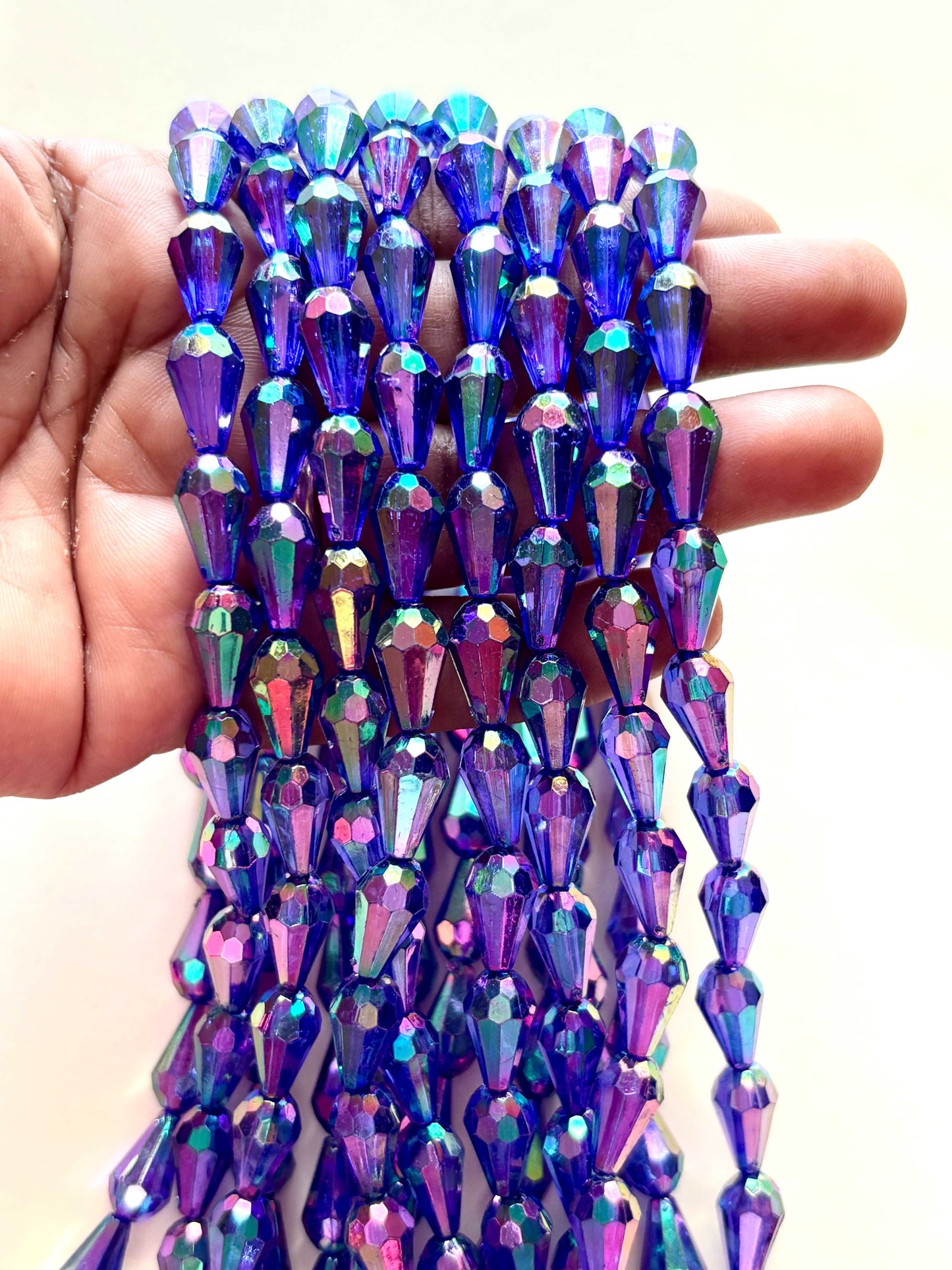 Iridescent Blue Faceted Drop Beads for Jewelry Making