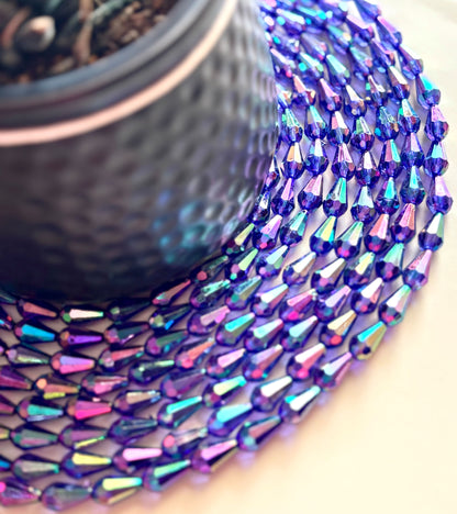 Iridescent Blue Faceted Drop Beads for Jewelry Making