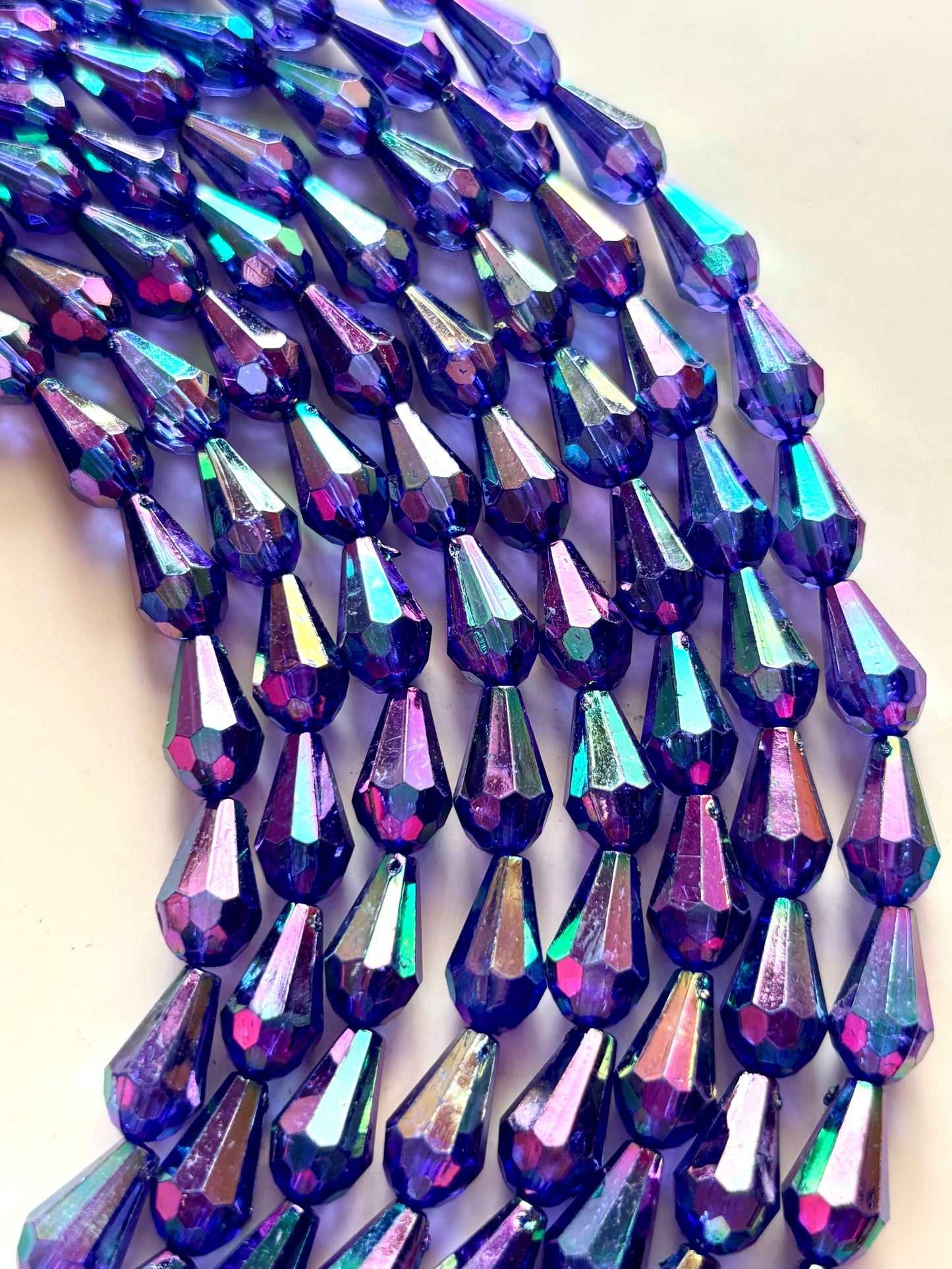 Iridescent Blue Faceted Drop Beads for Jewelry Making