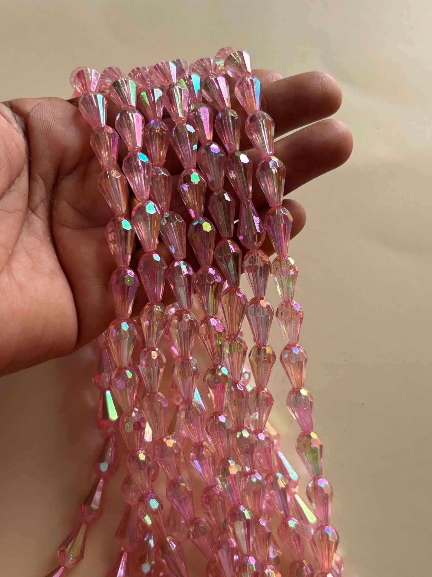 Iridescent Pink Faceted Drop Beads for Jewelry Making