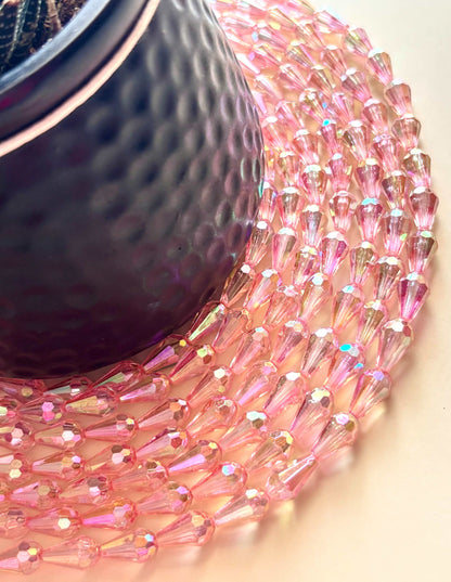 Iridescent Pink Faceted Drop Beads for Jewelry Making