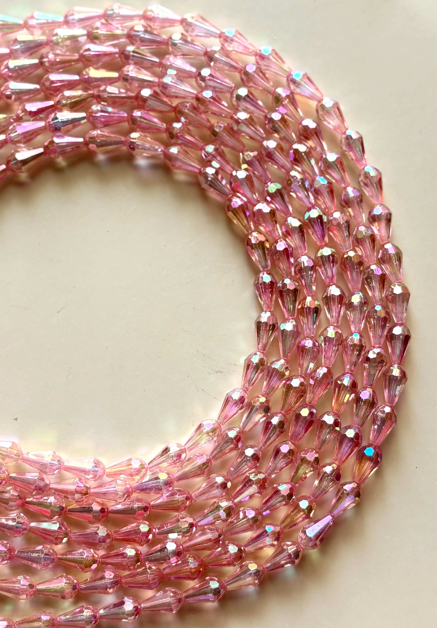 Iridescent Pink Faceted Drop Beads for Jewelry Making