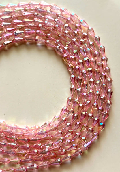 Iridescent Pink Faceted Drop Beads for Jewelry Making