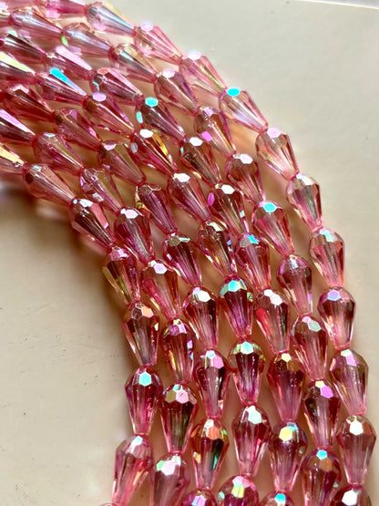 Iridescent Pink Faceted Drop Beads for Jewelry Making