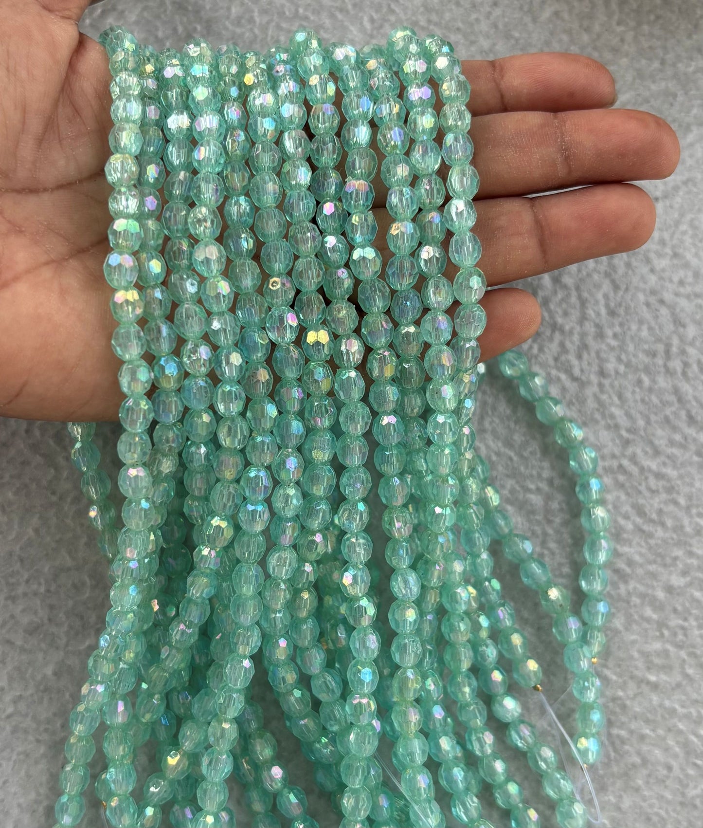 Iridescent Mint Green Faceted Oval Beads for Jewelery Making