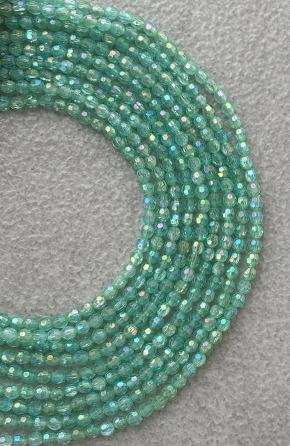 Iridescent Mint Green Faceted Oval Beads for Jewelery Making