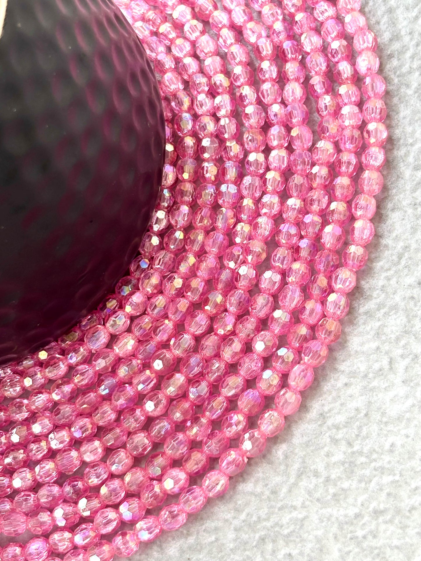 Iridescent Hot Pink Faceted Oval Beads for Jewelry Making