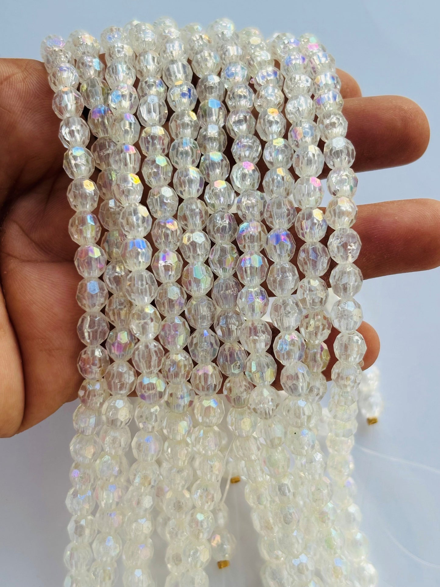 Iridescent Clear Faceted Oval Beads for Jewelry Making