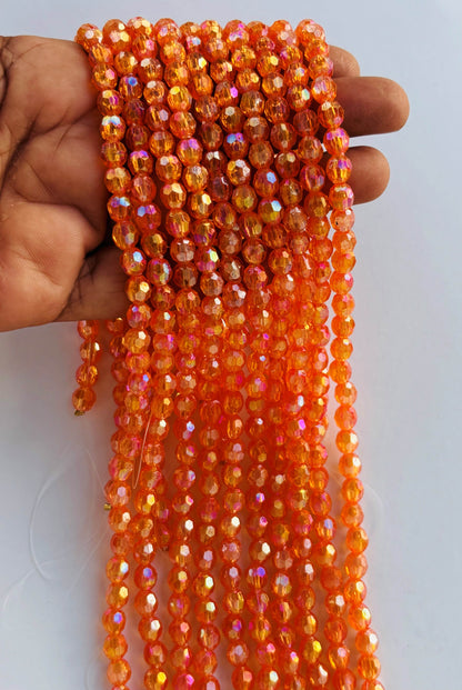 Iridescent Orange Faceted Oval Beads for Jewelry Making