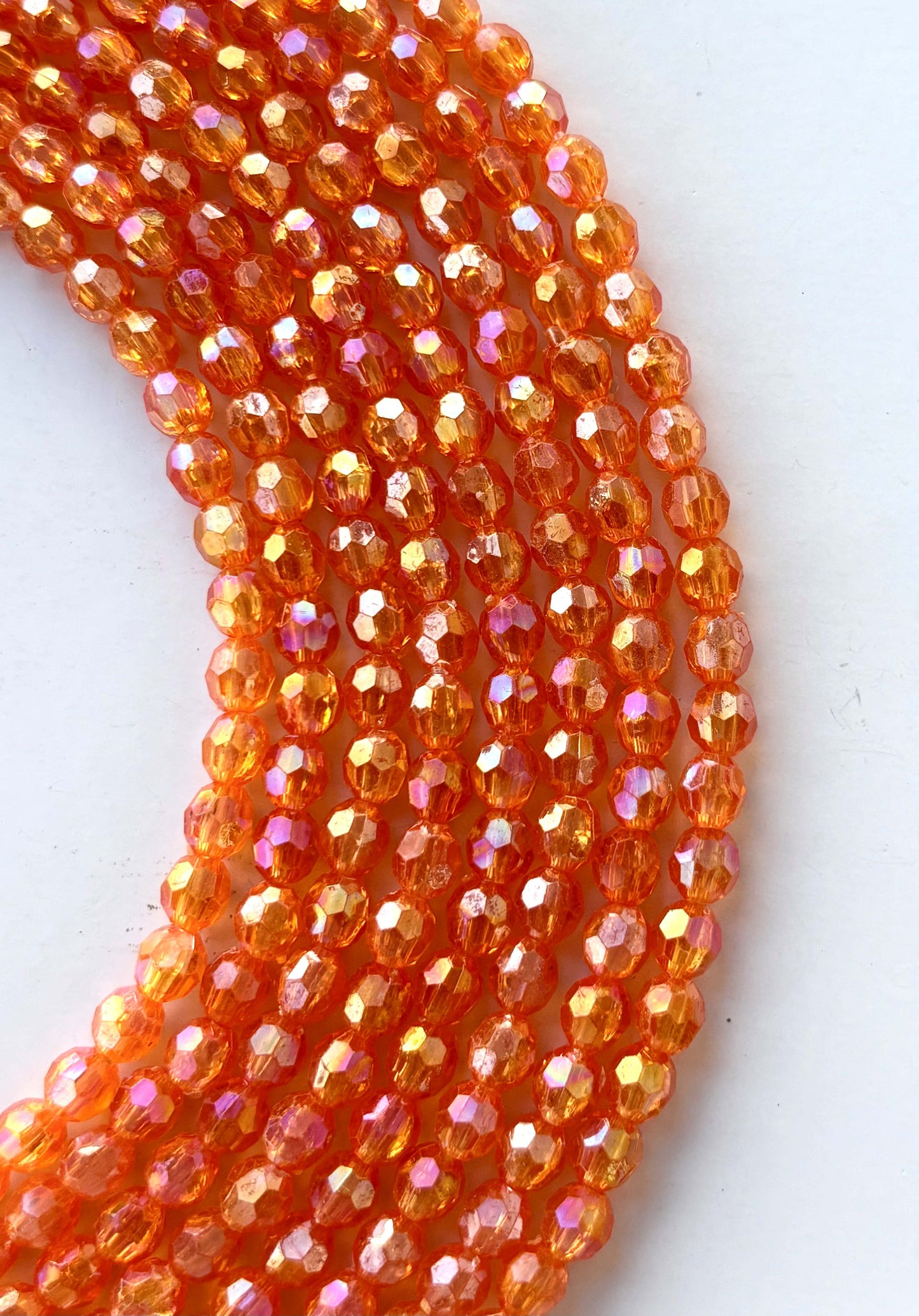 Iridescent Orange Faceted Oval Beads for Jewelry Making