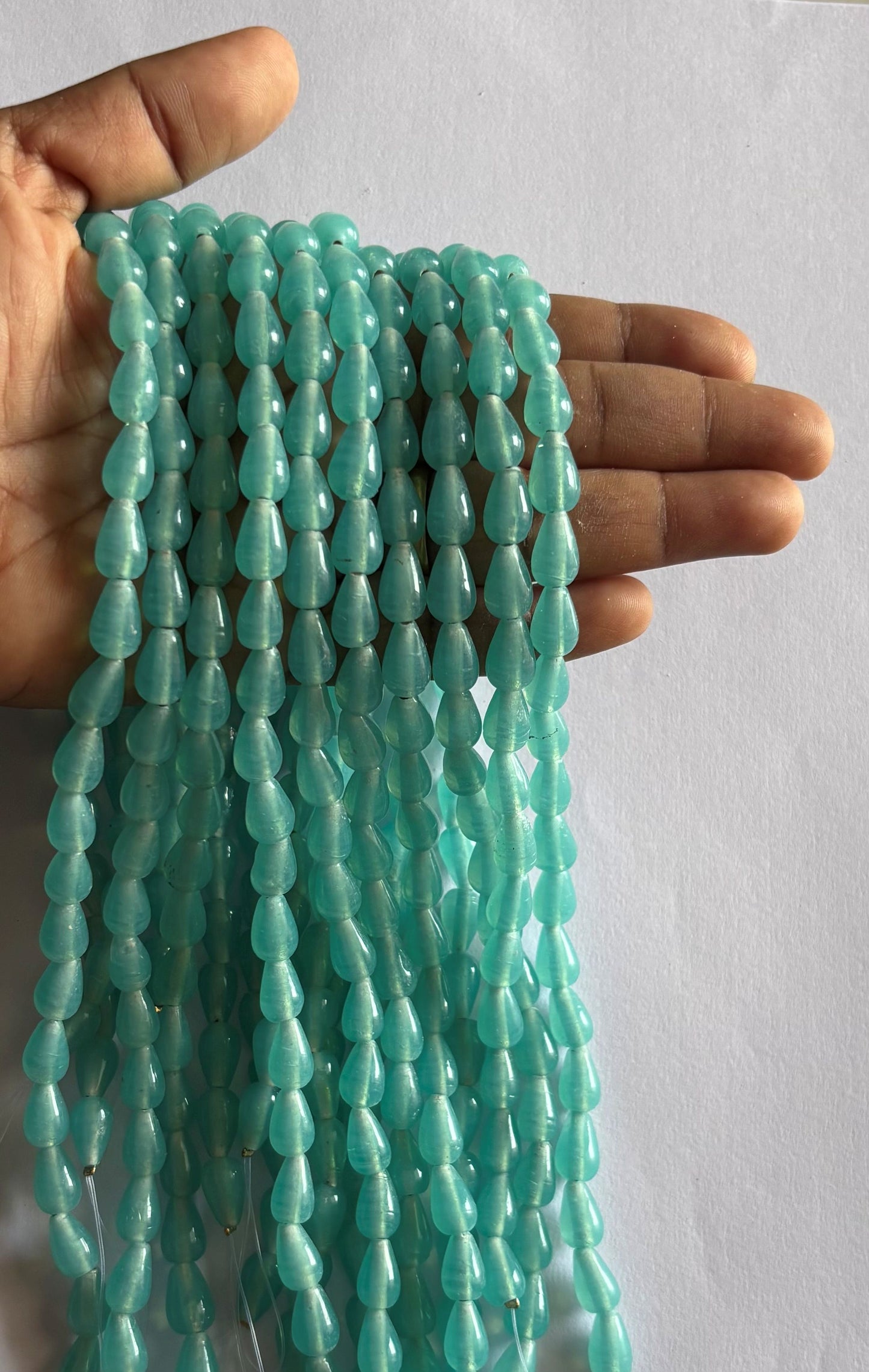 Teal Frosted Glass Teardrop Beads