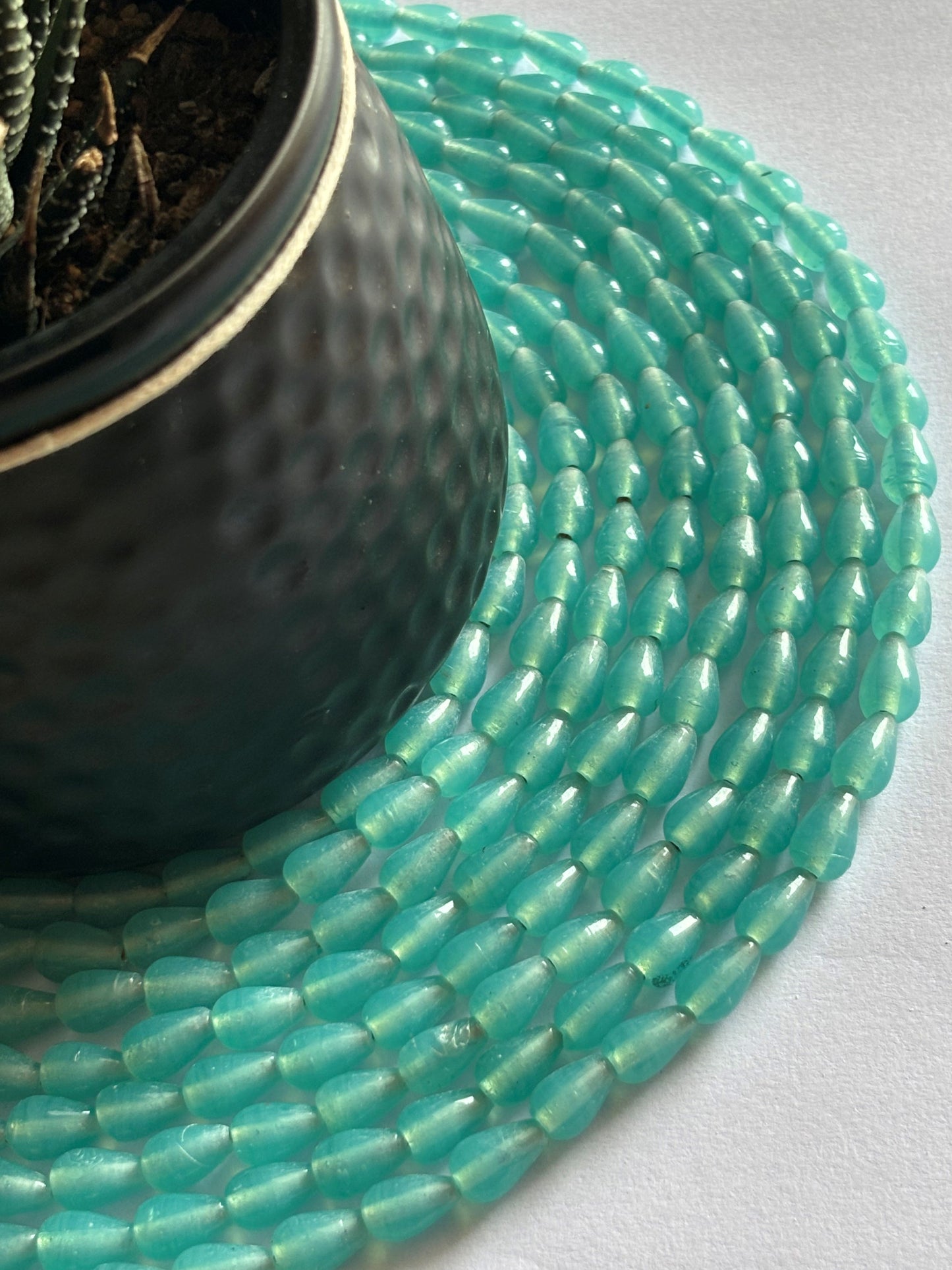 Teal Frosted Glass Teardrop Beads