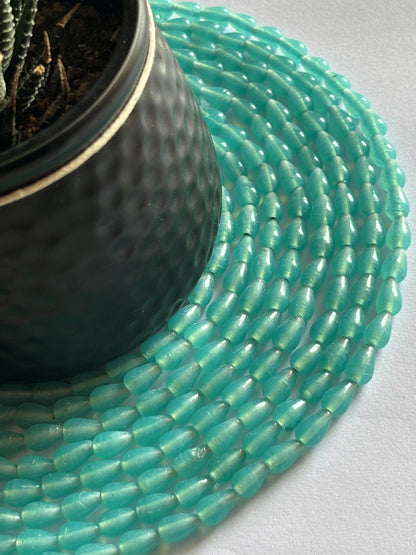 Teal Frosted Glass Teardrop Beads