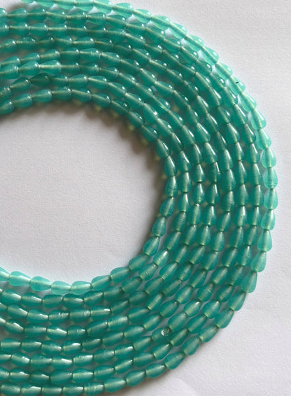 Teal Frosted Glass Teardrop Beads