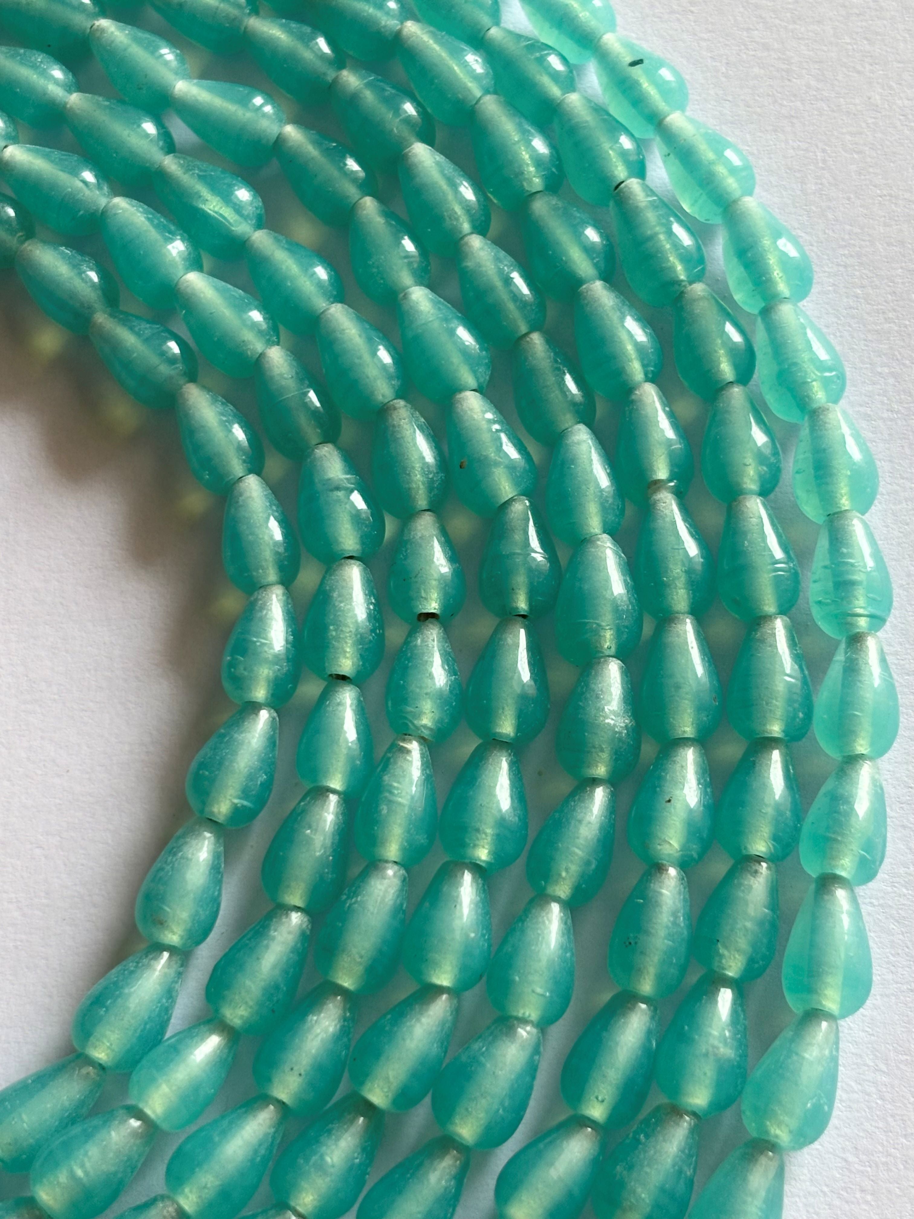 Teal Frosted Glass Teardrop Beads